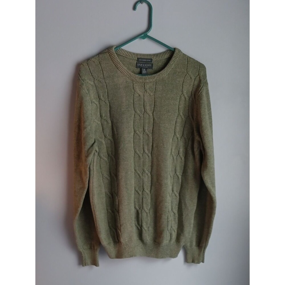 Lyle & Scott Olive Green Cable Crewneck Sweater